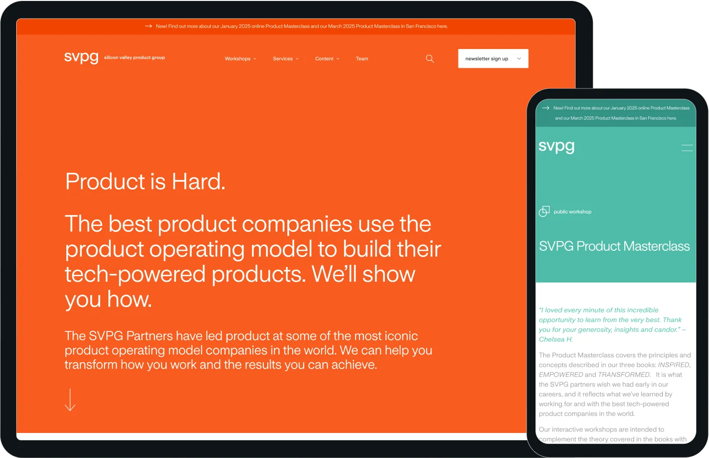 Screenshots of the SVPG website
